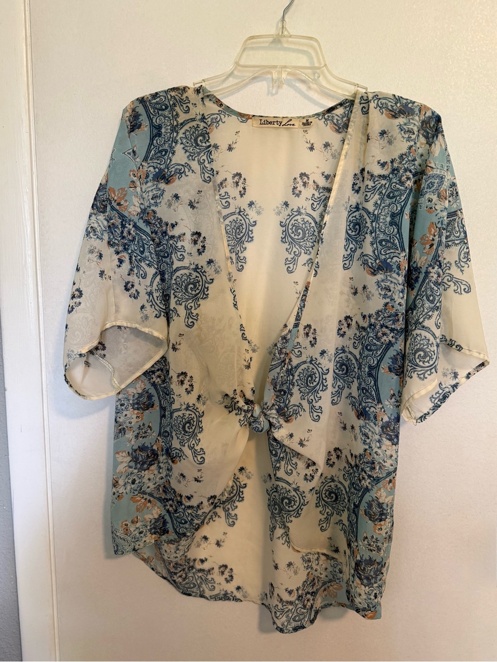 Liberty Love Blue and Cream Paisley Tie-Front Tunic